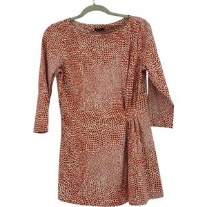 J. MCLAUGHLIN Orange Giraffe Print Side Gathered Catalina Cloth Tunic Top Medium
